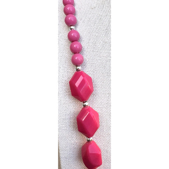 Vintage Joan Rivers Boho Acrylic Pink Tri Color Beaded Necklace Silver Tone 30" - Picture 3 of 6